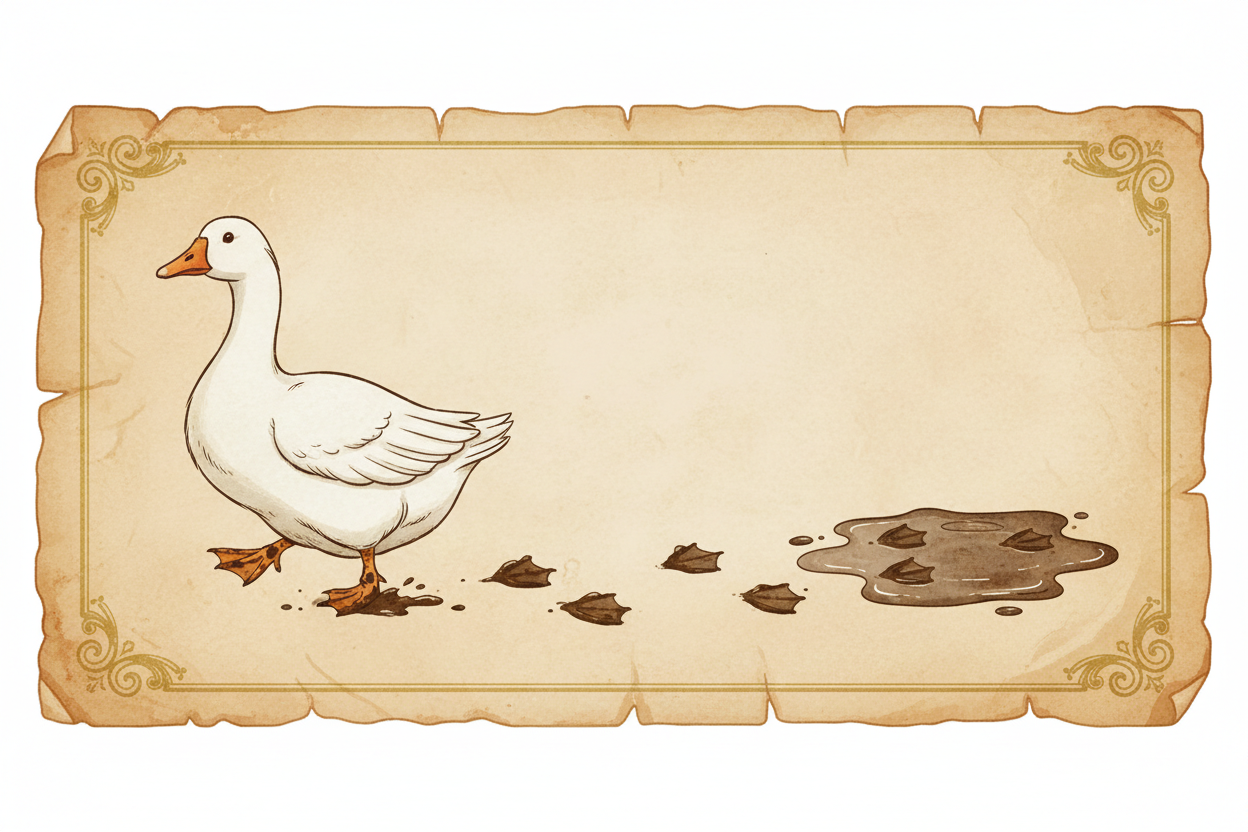 Goose Walking Through Mud Puddle